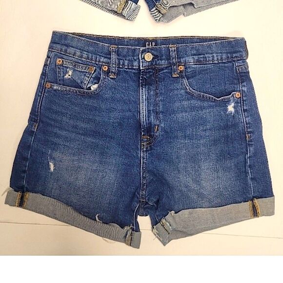GAP High Rise Cuffed Jean Shorts 6/28 Reg 4" Inseam Distressed Medium Wash - Picture 1 of 8